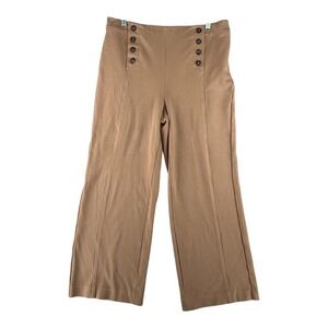 Talbots Camel Sailor Button High Rise Flare Pants Side Zip Womens 12P Petite